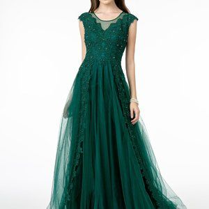 NEW GREEN Scoop Neck A-Line Shape Evening Dress GSGL2882